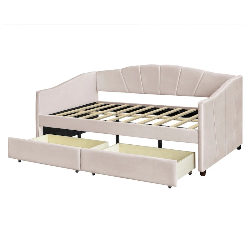 Nestfair Lit de repos rembourré Taille double avec deux tiroirs et support à lattes en bois