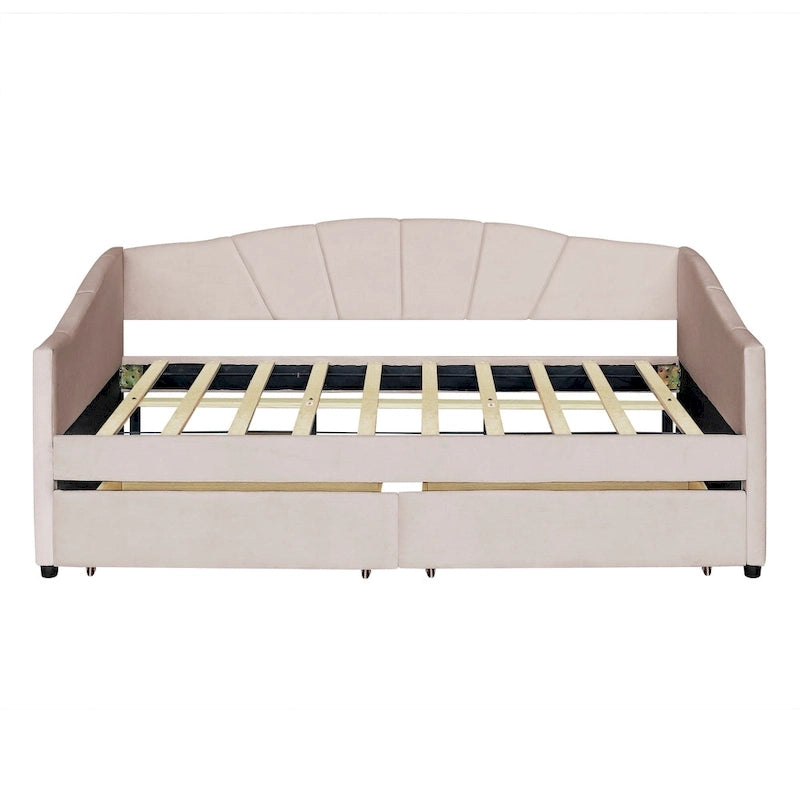 Nestfair Lit de repos rembourré Taille double avec deux tiroirs et support à lattes en bois