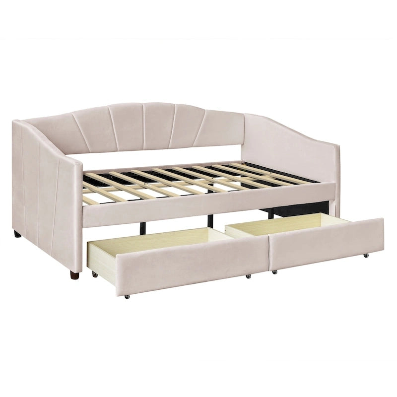 Nestfair Lit de repos rembourré Taille double avec deux tiroirs et support à lattes en bois