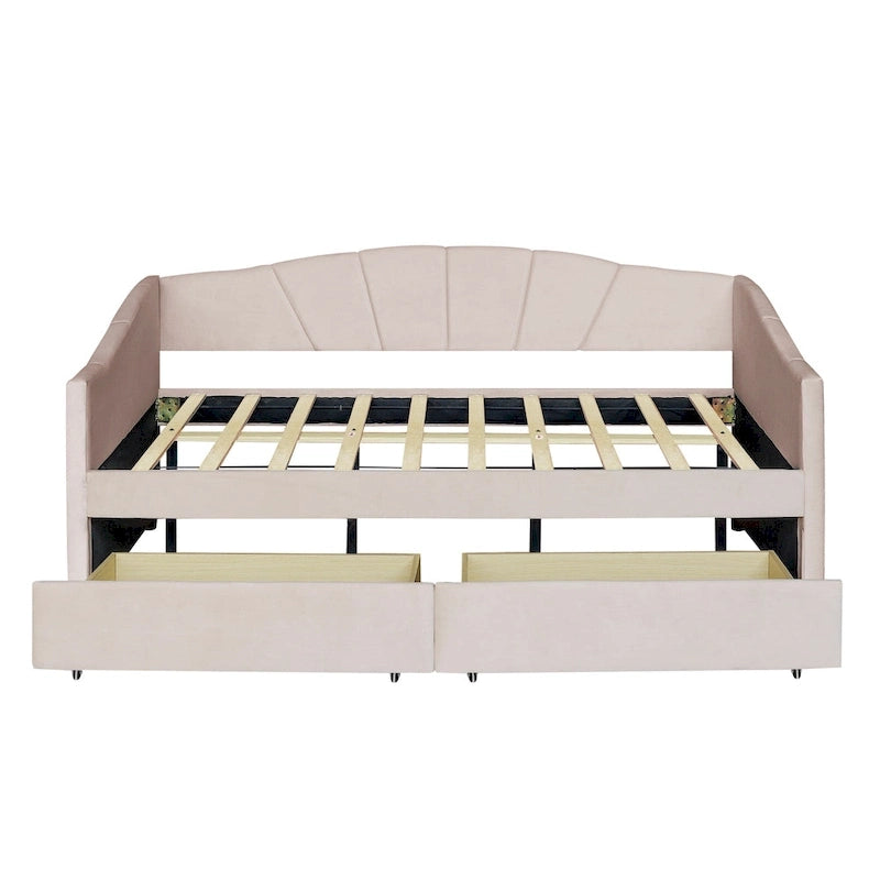Nestfair Lit de repos rembourré Taille double avec deux tiroirs et support à lattes en bois