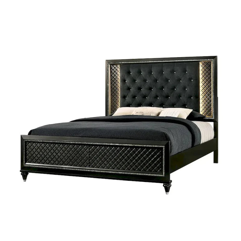 Lit LED capitonné Quista Glam gris en tissu Furniture of America