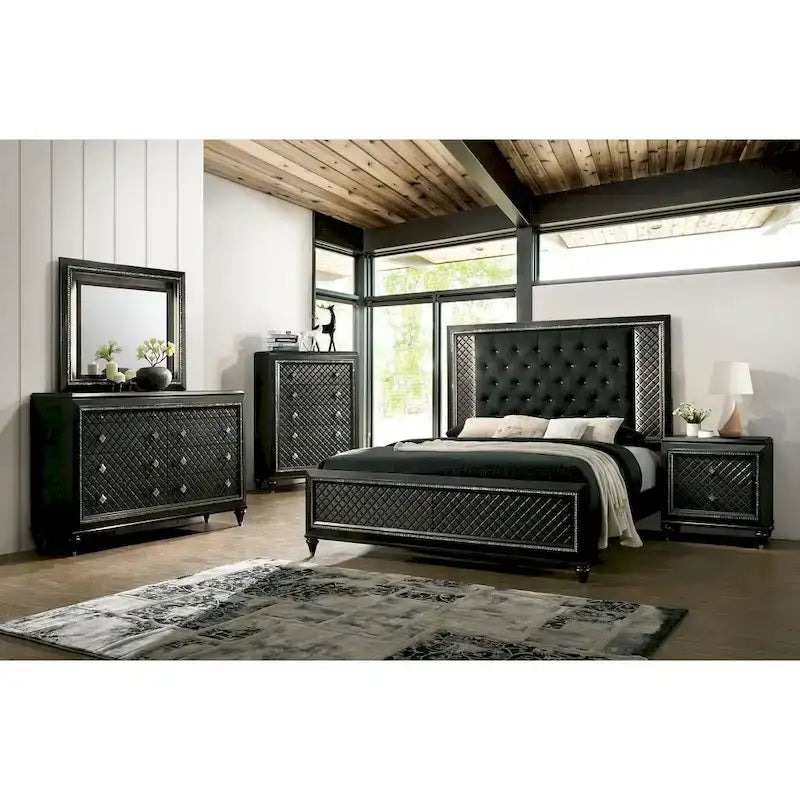 Lit LED capitonné Quista Glam gris en tissu Furniture of America
