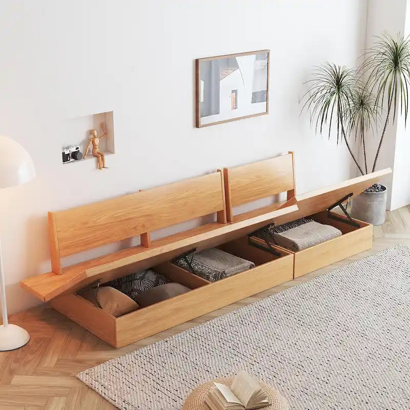 Canapé JASIWAY en coton lin beige avec cadre en bois