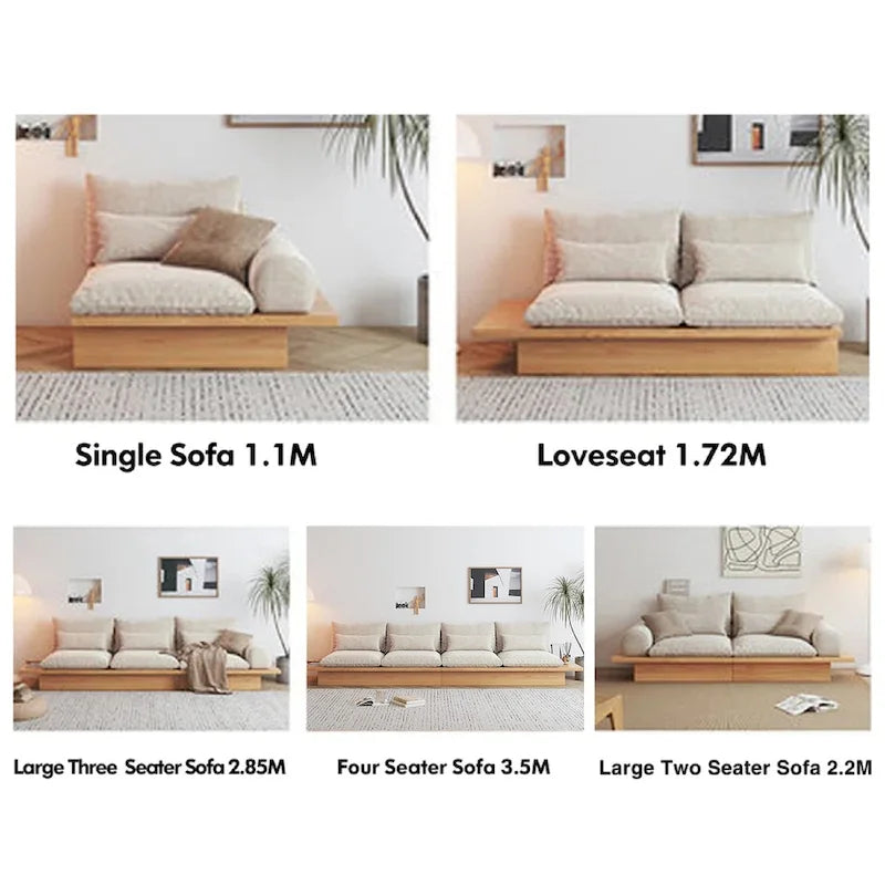 Canapé JASIWAY en coton lin beige avec cadre en bois