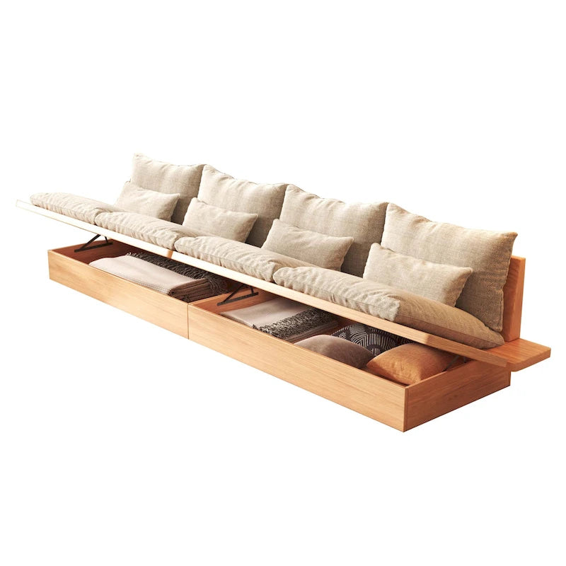 Canapé JASIWAY en coton lin beige avec cadre en bois