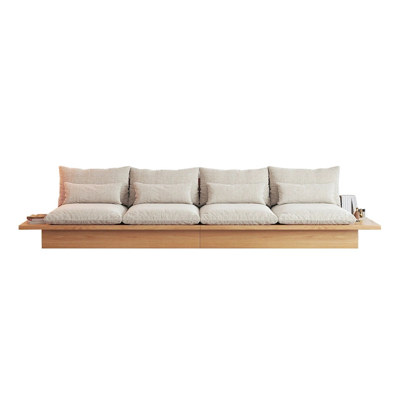 Canapé JASIWAY en coton lin beige avec cadre en bois