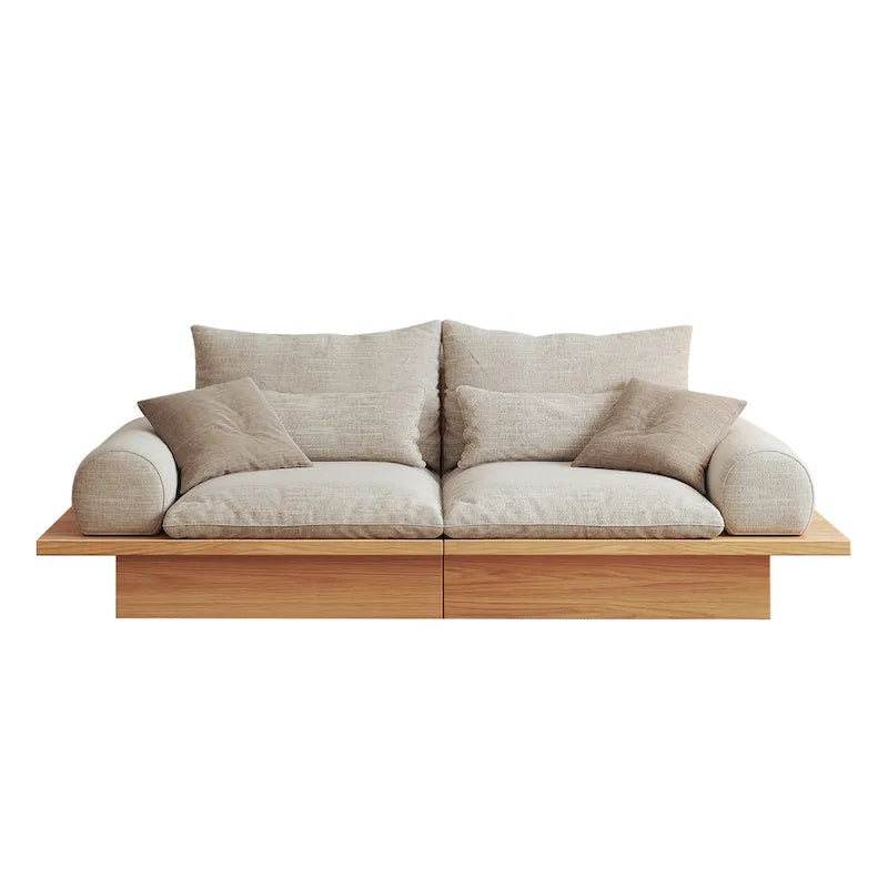 Canapé JASIWAY en coton lin beige avec cadre en bois