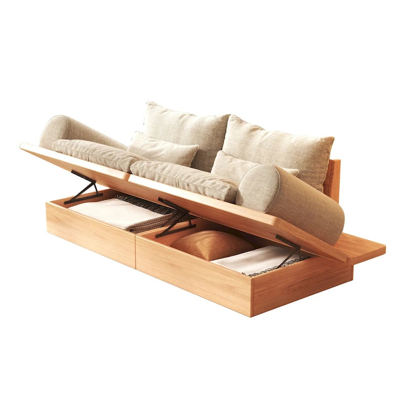 Canapé JASIWAY en coton lin beige avec cadre en bois