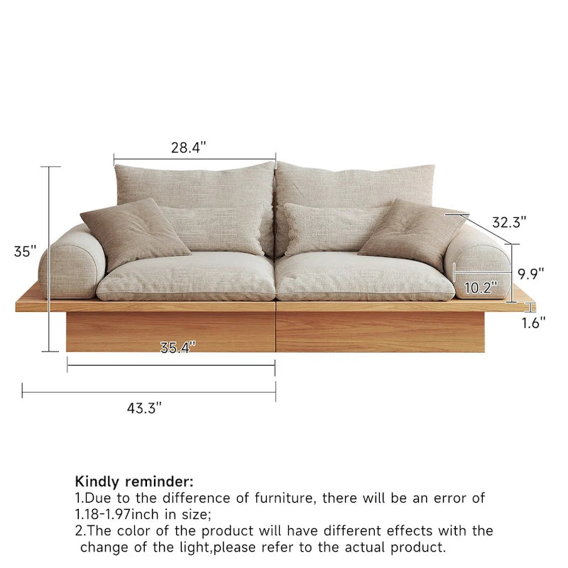 Canapé JASIWAY en coton lin beige avec cadre en bois