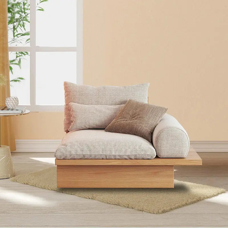 Canapé JASIWAY en coton lin beige avec cadre en bois