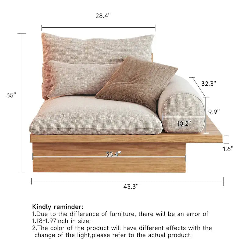 Canapé JASIWAY en coton lin beige avec cadre en bois