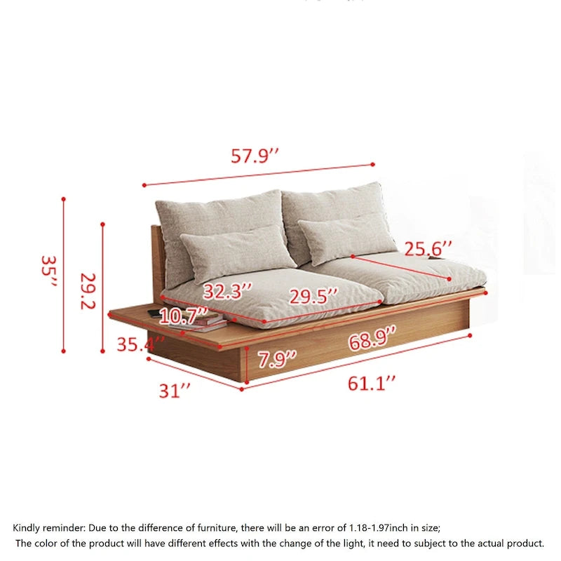 Canapé JASIWAY en coton lin beige avec cadre en bois