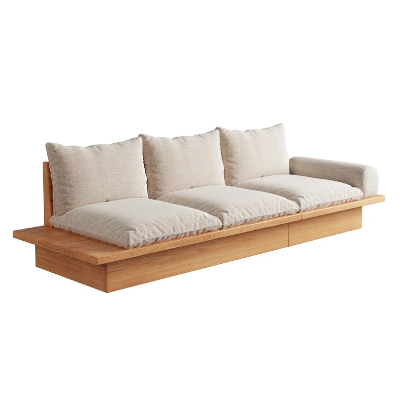 Canapé JASIWAY en coton lin beige avec cadre en bois