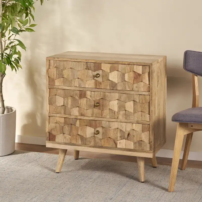 Commode à 3 tiroirs en bois de manguier fabriquée à la main Latona Mid-Century Modern de Christopher Knight Home