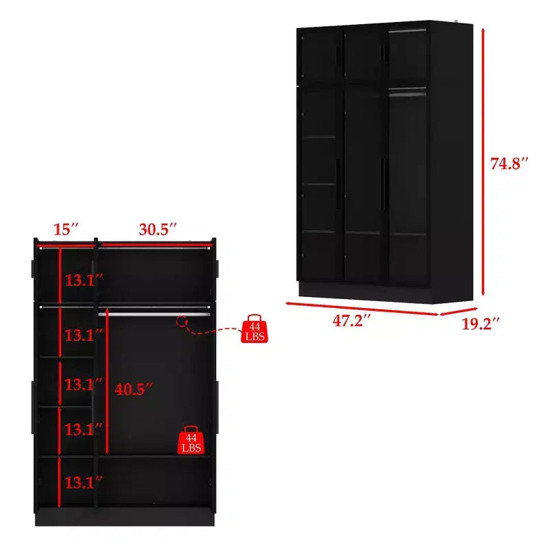 Armoire vitrine avec éclairage LED, portes en verre, placard-penderie, noir