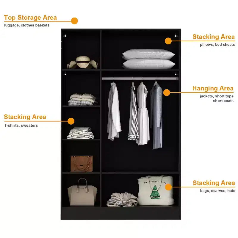 Armoire vitrine avec éclairage LED, portes en verre, placard-penderie, noir