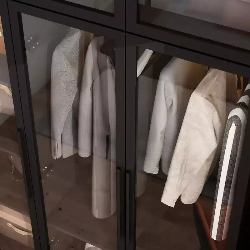 Armoire vitrine avec éclairage LED, portes en verre, placard-penderie, noir