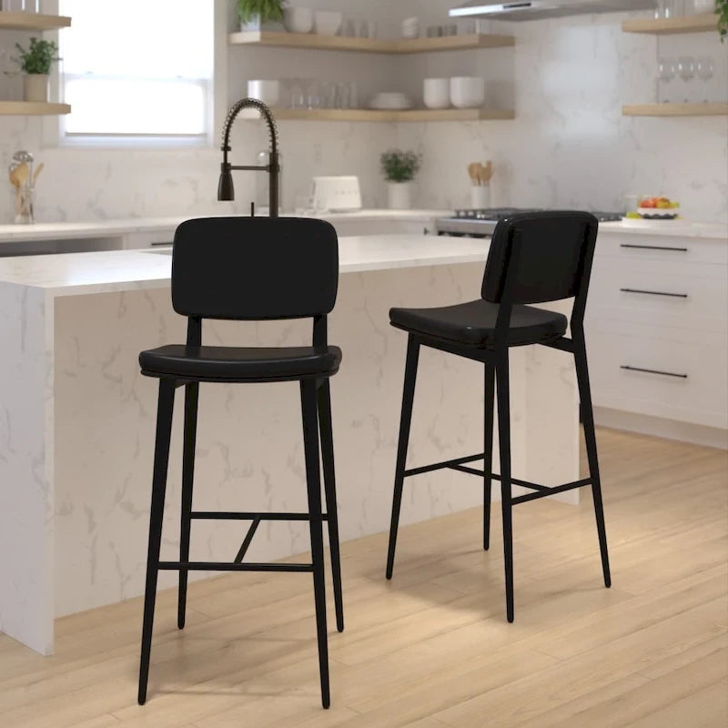 Lot de 2 tabourets de bar en similicuir avec cadre en fer et repose-pieds intégré