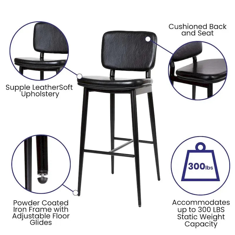 Lot de 2 tabourets de bar en similicuir avec cadre en fer et repose-pieds intégré