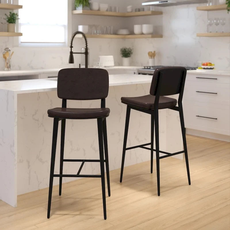Lot de 2 tabourets de bar en similicuir avec cadre en fer et repose-pieds intégré