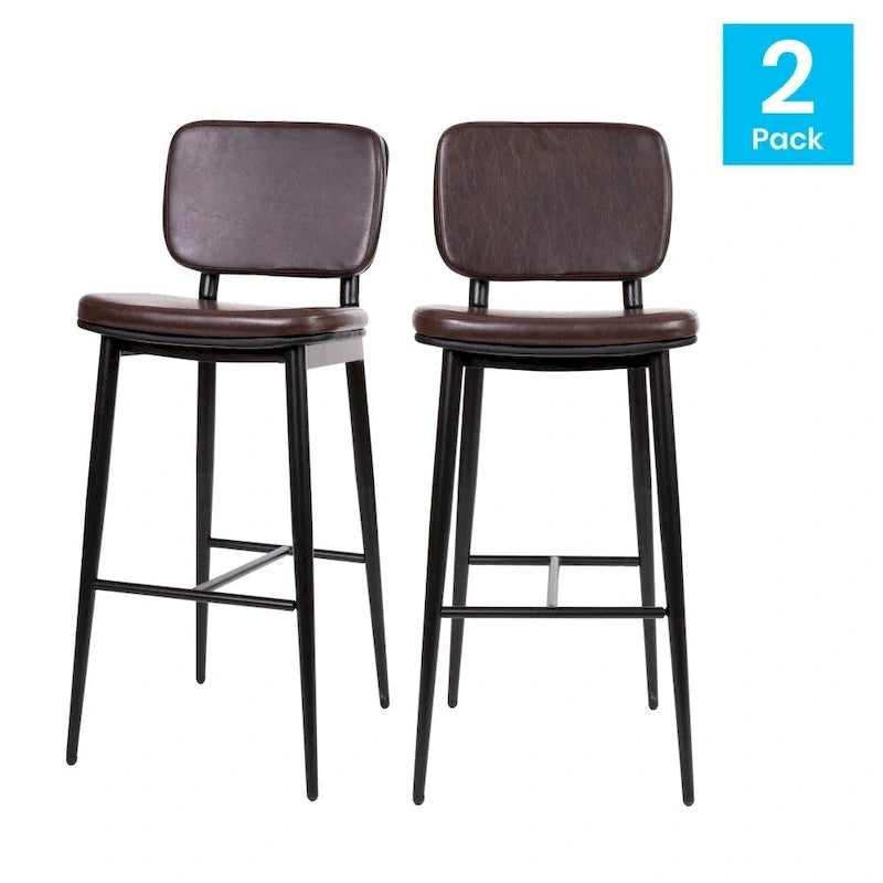 Lot de 2 tabourets de bar en similicuir avec cadre en fer et repose-pieds intégré