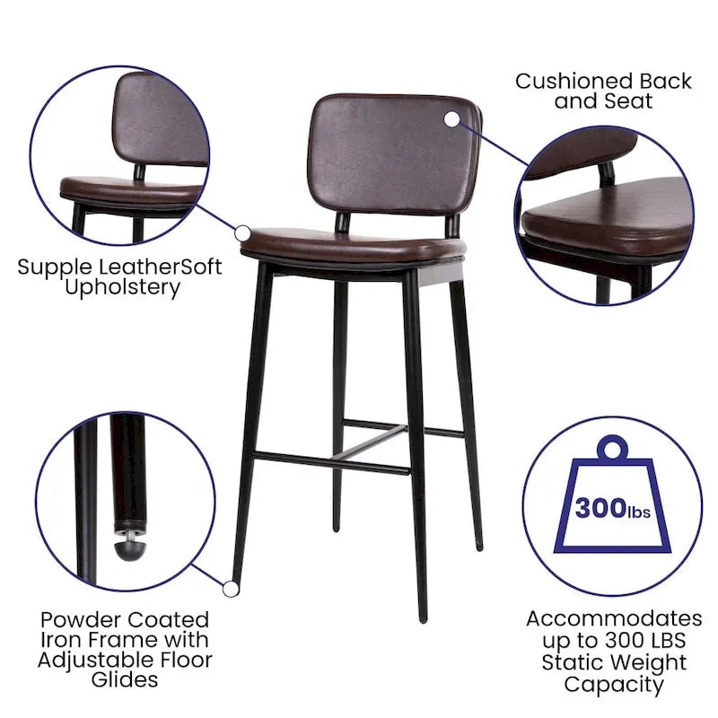 Lot de 2 tabourets de bar en similicuir avec cadre en fer et repose-pieds intégré