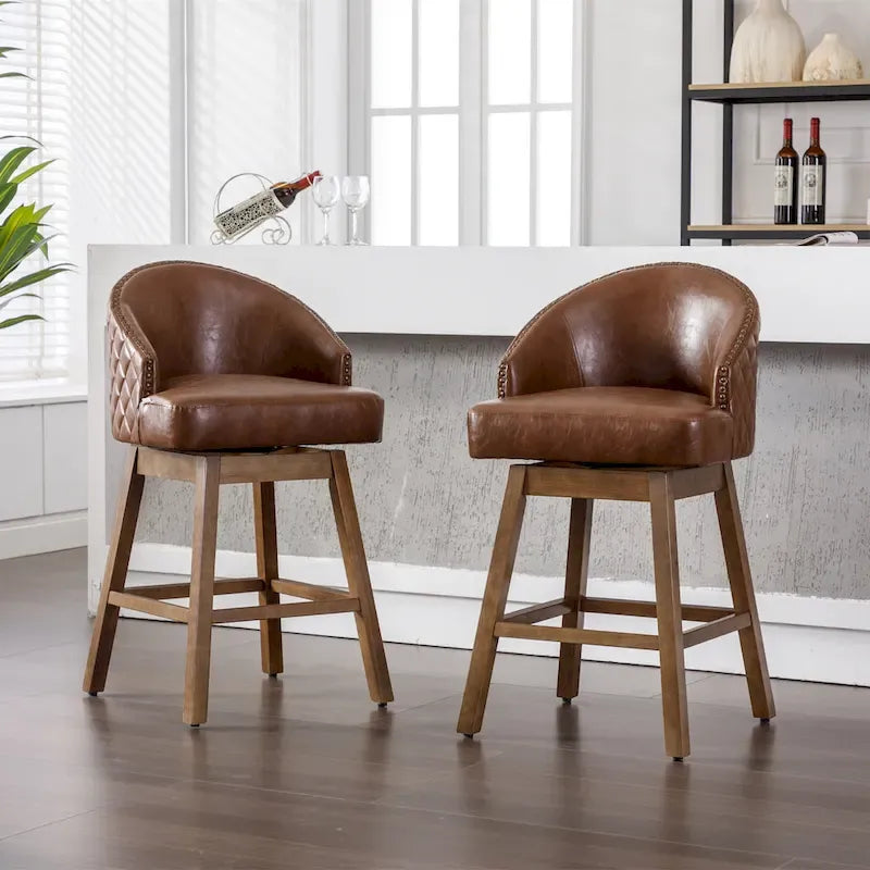 Tabourets de bar pivotants à 360° à hauteur de comptoir avec repose-pieds - Lot de 2