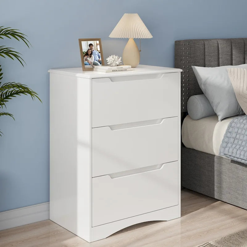 Commode en bois à 3 tiroirs pour chambre à coucher, table de chevet, commode de rangement moderne de couleur blanche