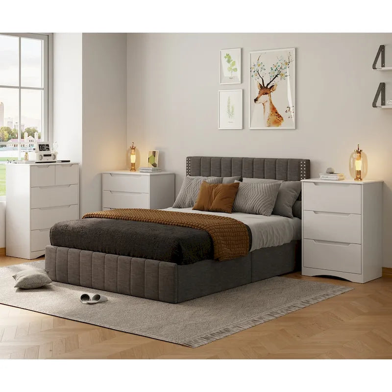 Commode en bois à 3 tiroirs pour chambre à coucher, table de chevet, commode de rangement moderne de couleur blanche