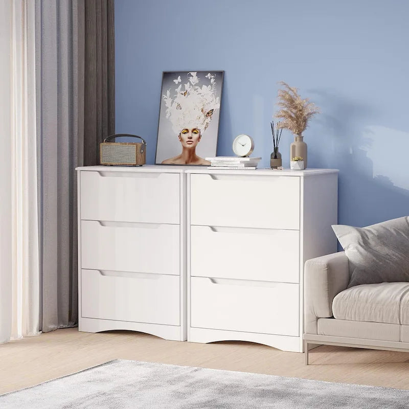Commode en bois à 3 tiroirs pour chambre à coucher, table de chevet, commode de rangement moderne de couleur blanche
