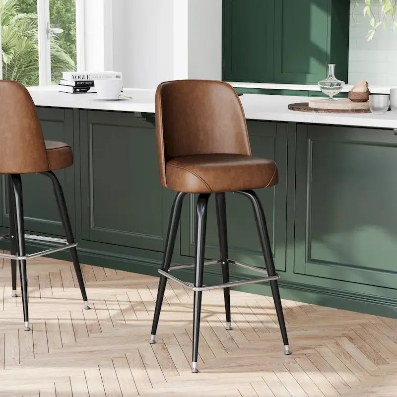 Tabouret de bar en métal avec siège baquet rembourré en vinyle pivotant et repose-pieds - 18,5P x 18,5L x 42,5H