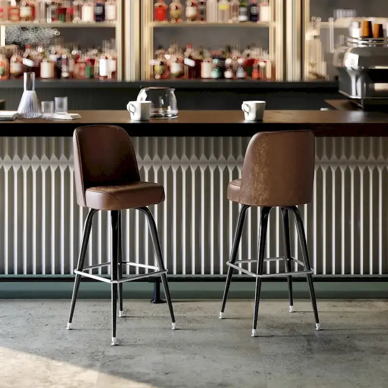 Tabouret de bar en métal avec siège baquet rembourré en vinyle pivotant et repose-pieds - 18,5P x 18,5L x 42,5H