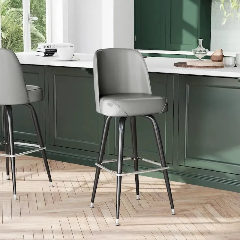 Tabouret de bar en métal avec siège baquet rembourré en vinyle pivotant et repose-pieds - 18,5P x 18,5L x 42,5H