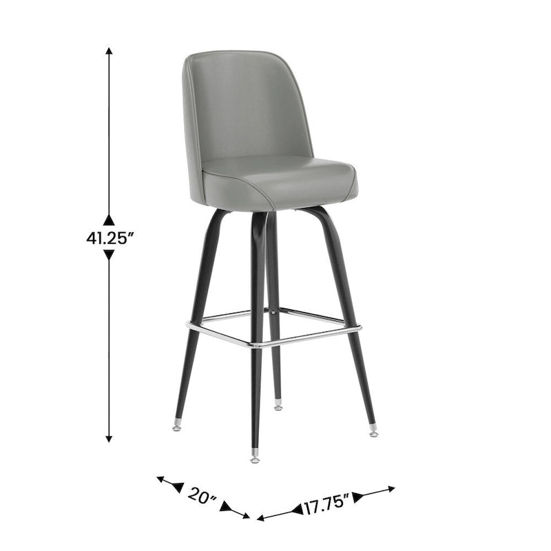 Tabouret de bar en métal avec siège baquet rembourré en vinyle pivotant et repose-pieds - 18,5P x 18,5L x 42,5H
