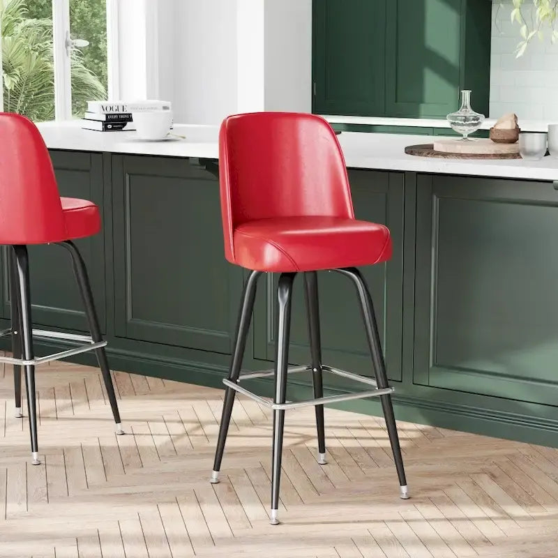 Tabouret de bar en métal avec siège baquet rembourré en vinyle pivotant et repose-pieds - 18,5P x 18,5L x 42,5H