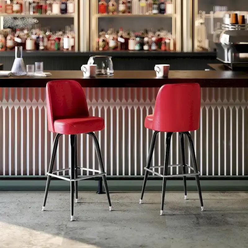 Tabouret de bar en métal avec siège baquet rembourré en vinyle pivotant et repose-pieds - 18,5P x 18,5L x 42,5H