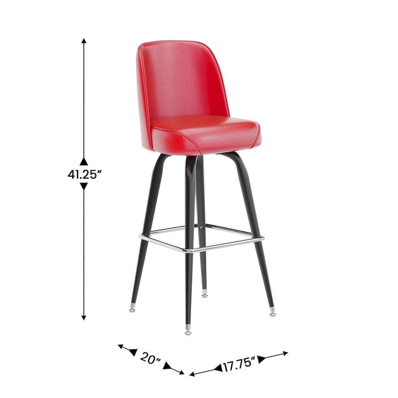 Tabouret de bar en métal avec siège baquet rembourré en vinyle pivotant et repose-pieds - 18,5P x 18,5L x 42,5H