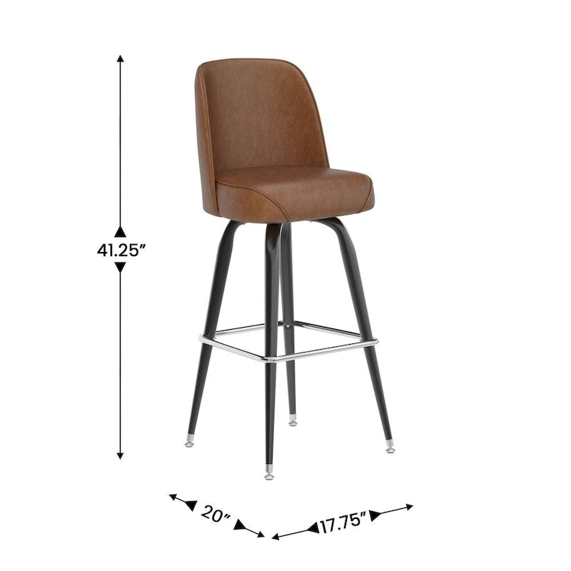 Tabouret de bar en métal avec siège baquet rembourré en vinyle pivotant et repose-pieds - 18,5P x 18,5L x 42,5H