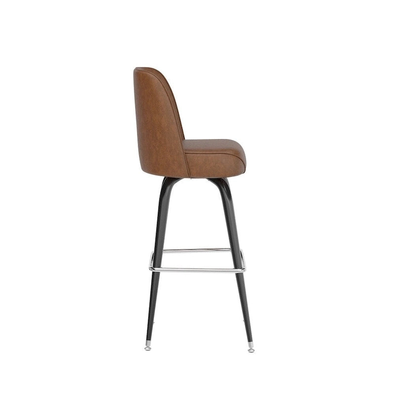 Tabouret de bar en métal avec siège baquet rembourré en vinyle pivotant et repose-pieds - 18,5P x 18,5L x 42,5H