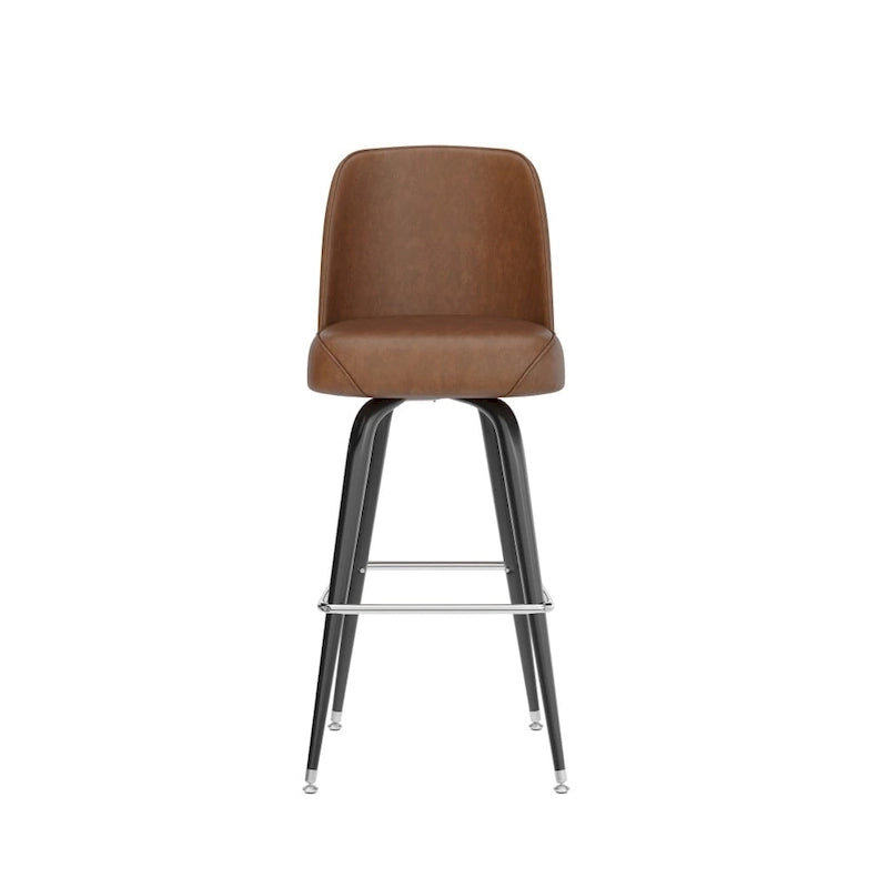 Tabouret de bar en métal avec siège baquet rembourré en vinyle pivotant et repose-pieds - 18,5P x 18,5L x 42,5H