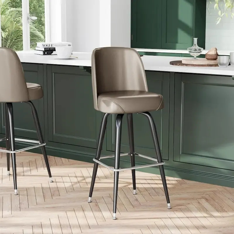 Tabouret de bar en métal avec siège baquet rembourré en vinyle pivotant et repose-pieds - 18,5P x 18,5L x 42,5H