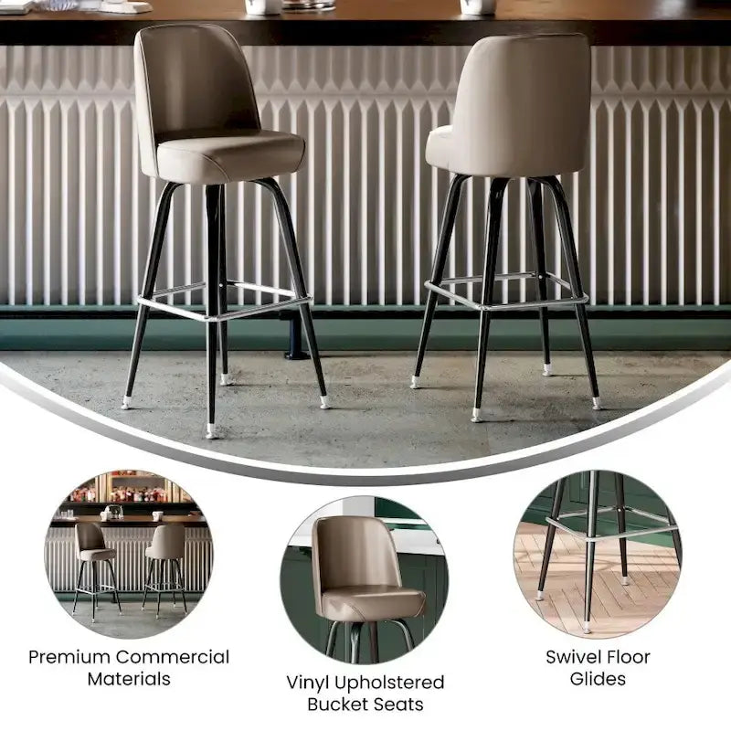 Tabouret de bar en métal avec siège baquet rembourré en vinyle pivotant et repose-pieds - 18,5P x 18,5L x 42,5H