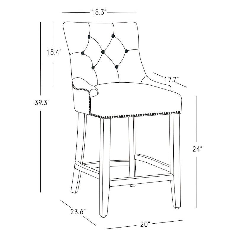 Tabouret de bar rembourré Carter 24 avec boutons touffetés
