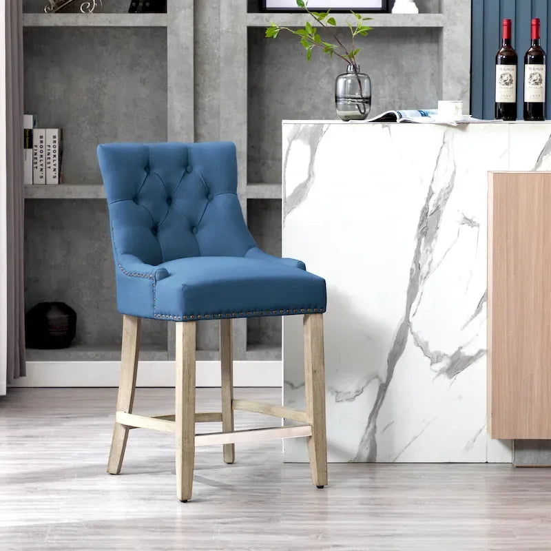 Tabouret de bar rembourré Carter 24 avec boutons touffetés