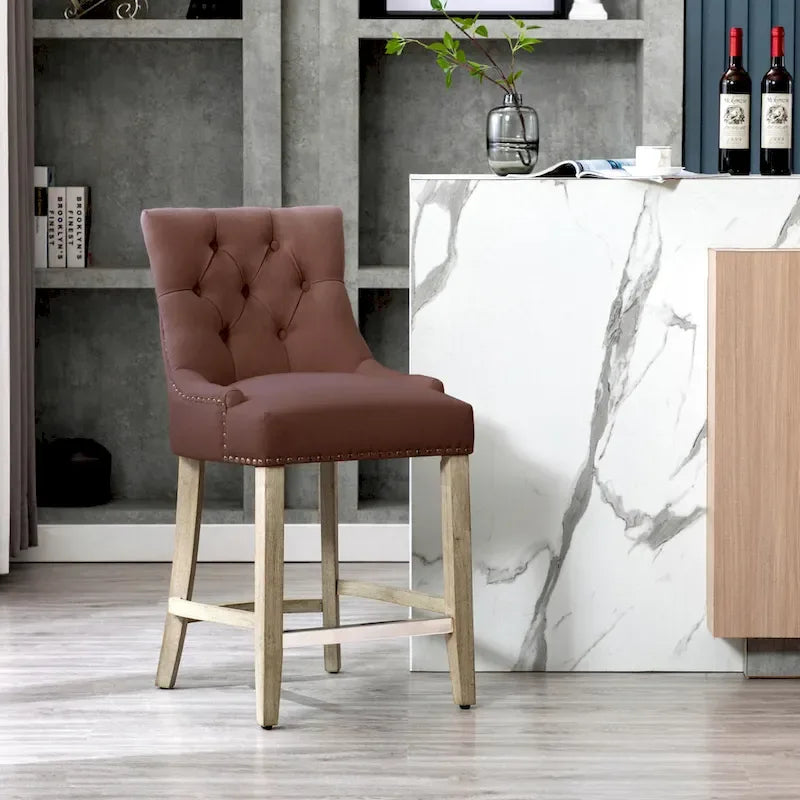 Tabouret de bar rembourré Carter 24 avec boutons touffetés