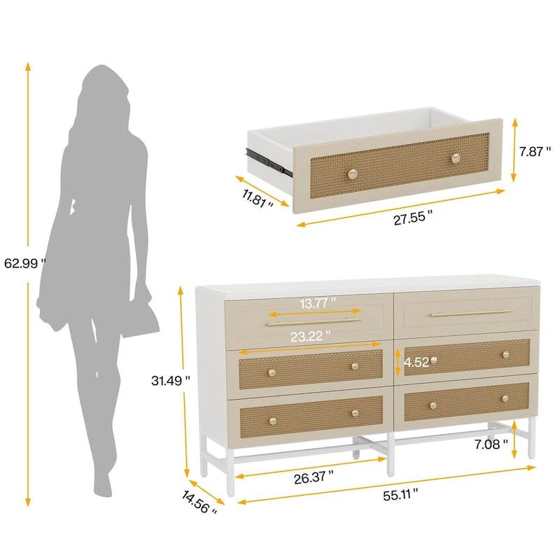 Commode moderne, commodes de 6 tiroirs pour chambre à coucher