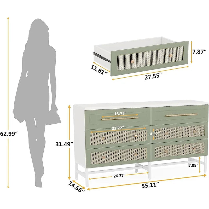 Commode moderne, commodes de 6 tiroirs pour chambre à coucher