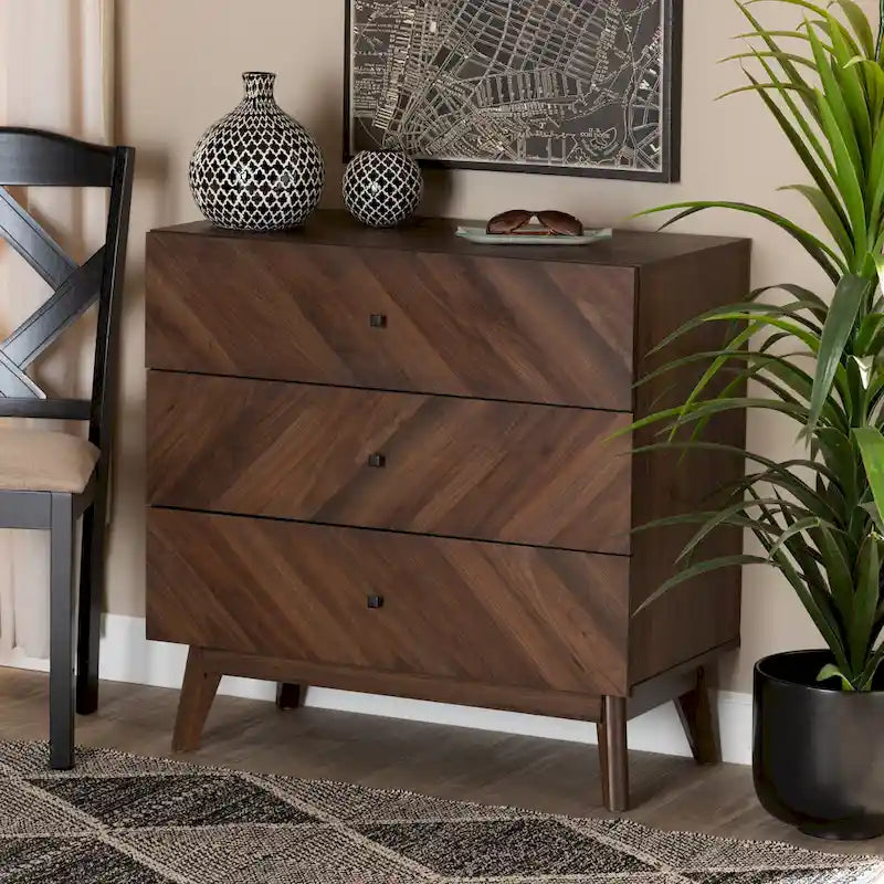 Commode de rangement à 3 tiroirs en bois de noyer de style moderne du milieu du siècle Hartman