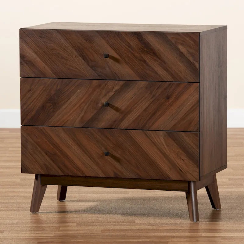 Commode de rangement à 3 tiroirs en bois de noyer de style moderne du milieu du siècle Hartman
