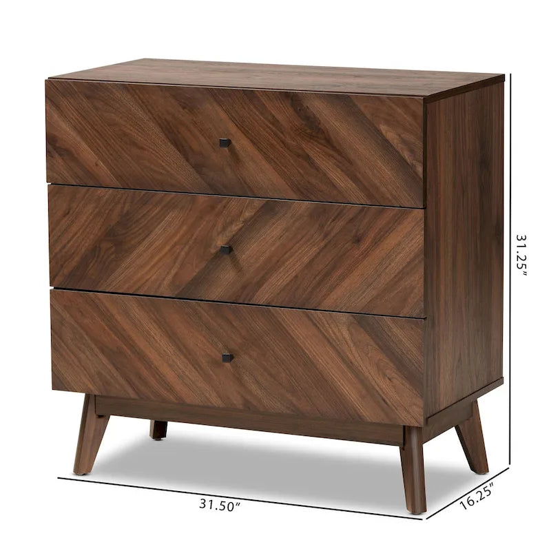 Commode de rangement à 3 tiroirs en bois de noyer de style moderne du milieu du siècle Hartman